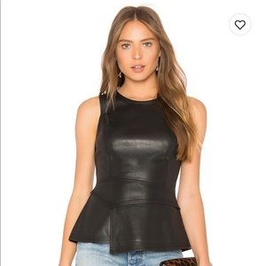 BCBG Max Azria classic black, faux leather peplum top, gently used, size M